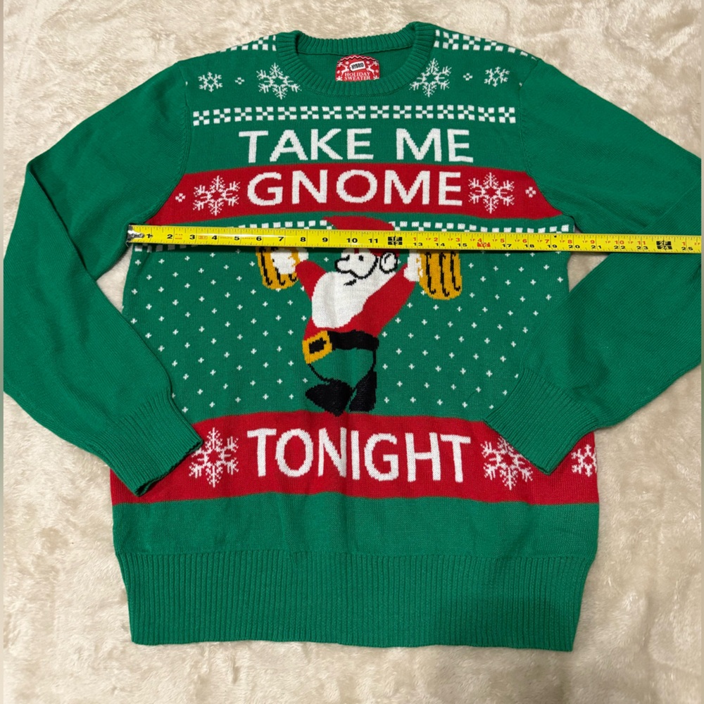 NWT Take Me Gnome Tonight Ugly Christmas Sweater Gnome Beer Funny Holiday‎ Green - Picture 5 of 8